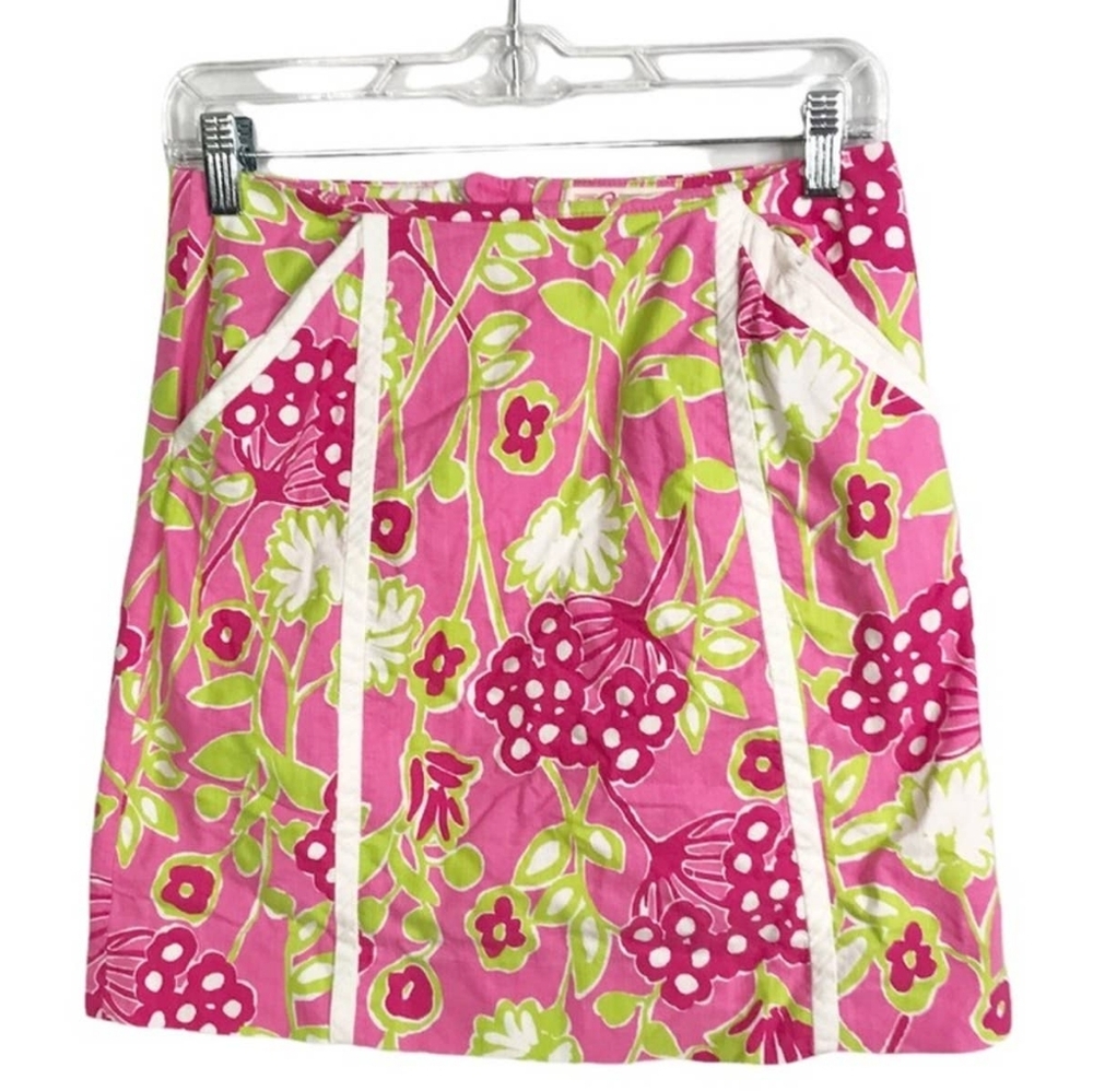 Vintage Lilly Pulitzer Originals Roslyn Floral Pink and Green Skirt Size 2